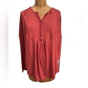 Free People Leo oversized Henley Top Red Size XS fit is L/XL see measurements
